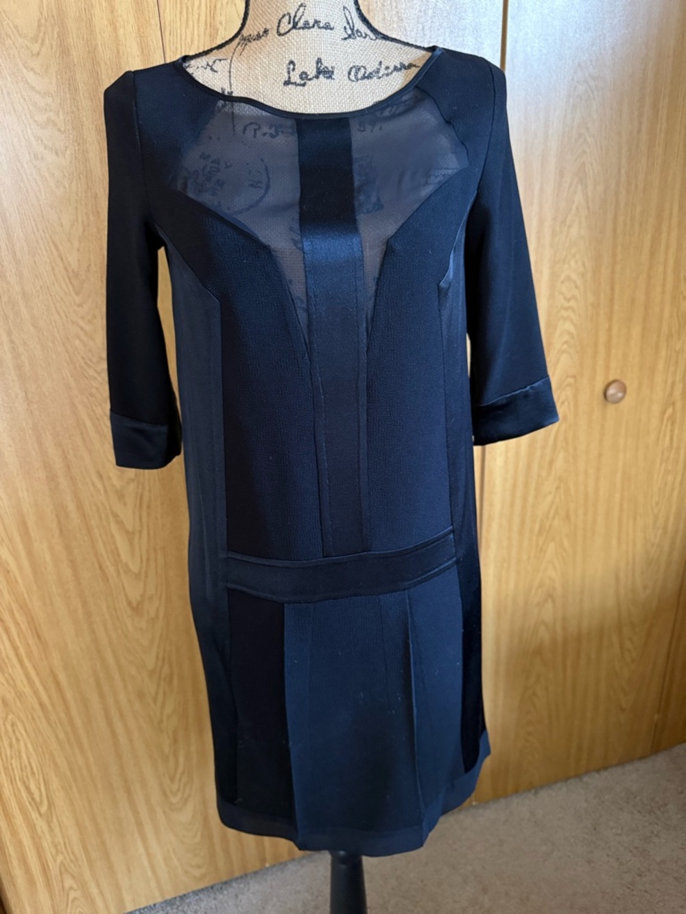 BCBGMaxAzria Black Sheer-Panel Mini Dress